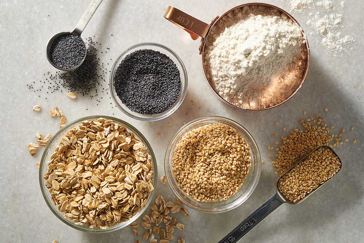 Bowls of various seeds and grains