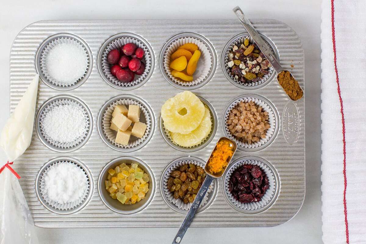 Optional add-ins in the cups of a muffin pan