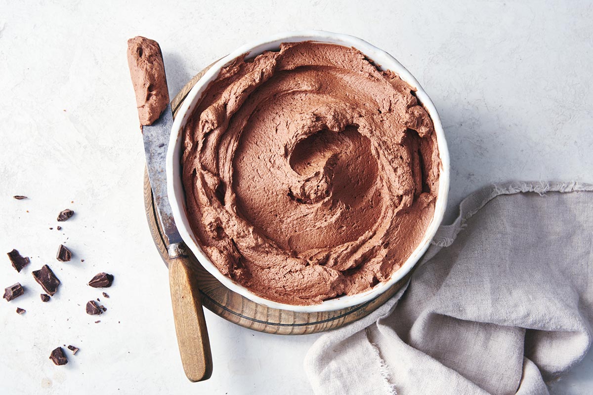 A bowl of chocolate whipped ganache