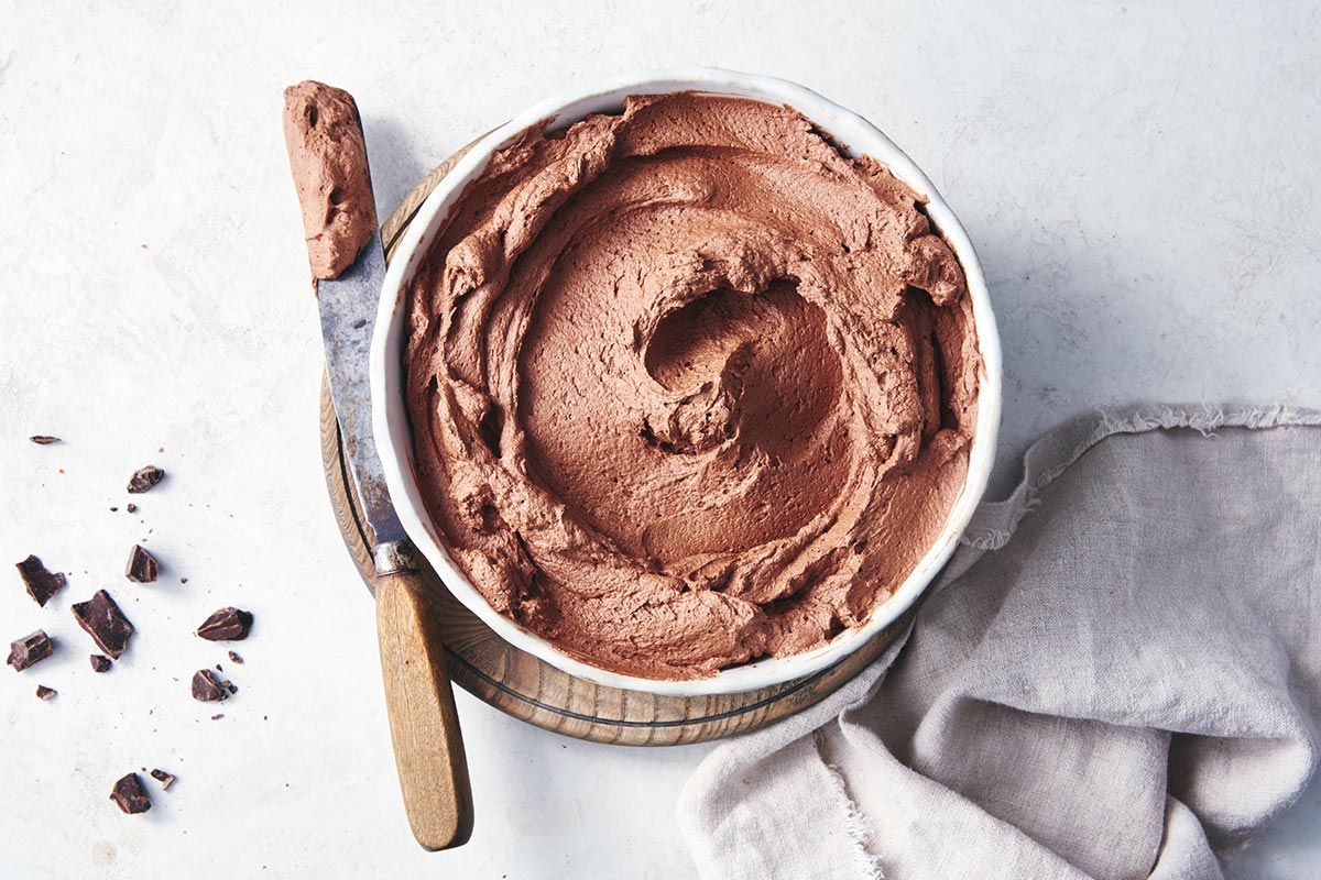 A bowl of whipped chocolate ganache