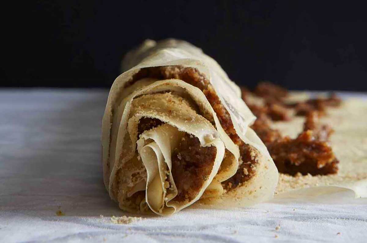 Rolling apple strudel