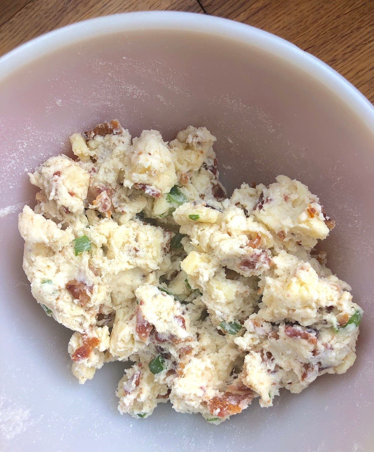 Crumbly dough for Bacon-Cheddar-Chive Scones.