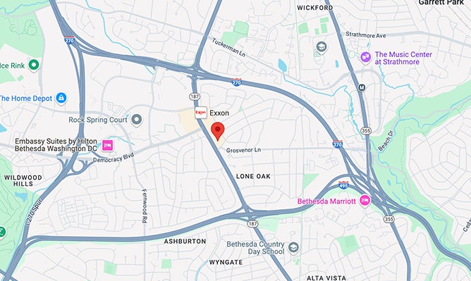 Map with pin on Bethesda King Arthur location