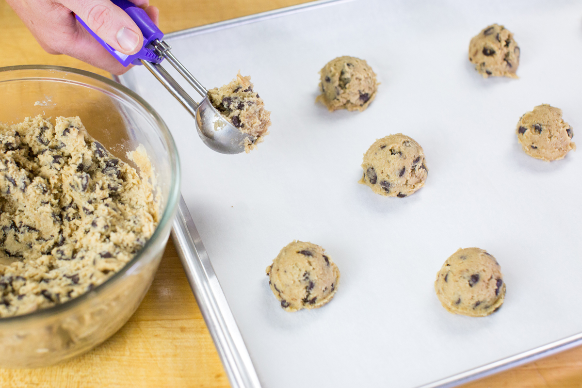Chilled cookie dough being scooped