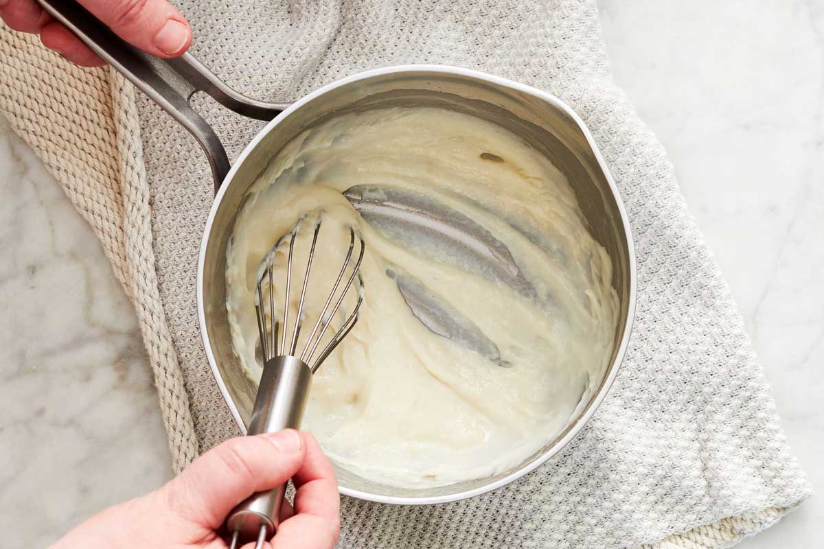 Whisking tangzhong in saucepan