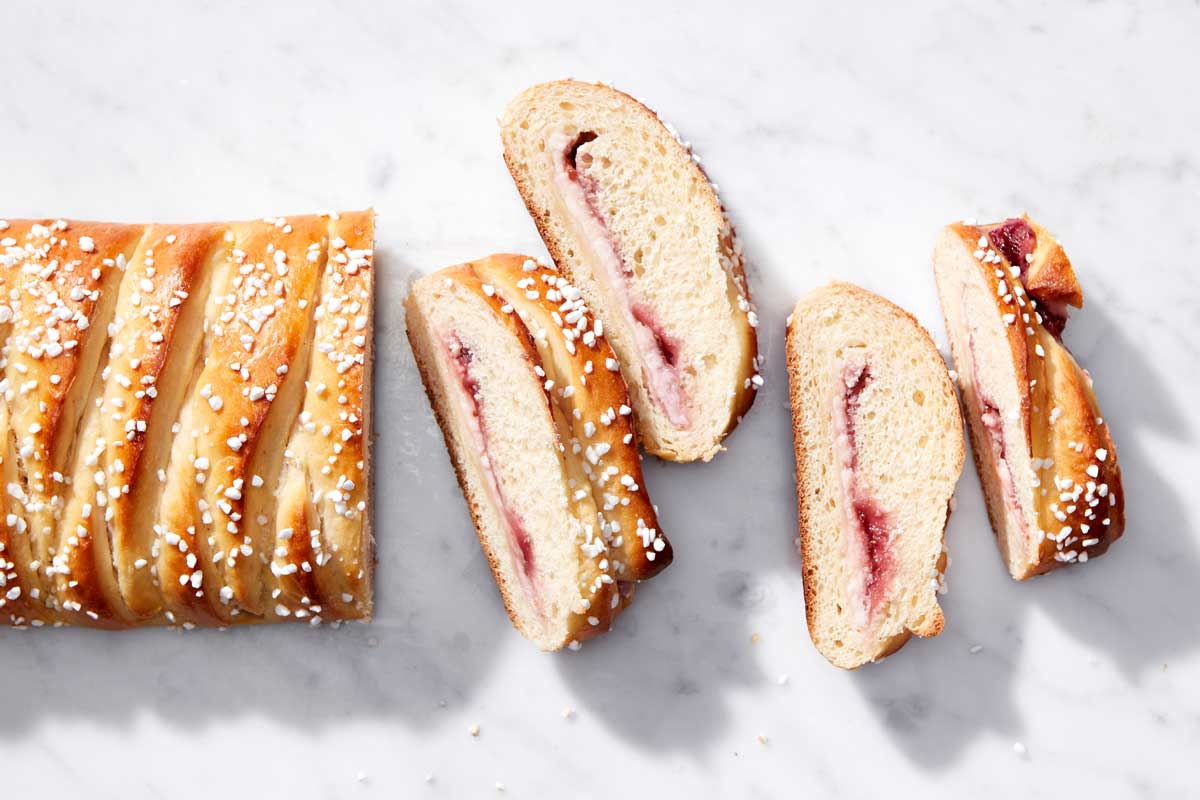 Sliced raspberry braid bread