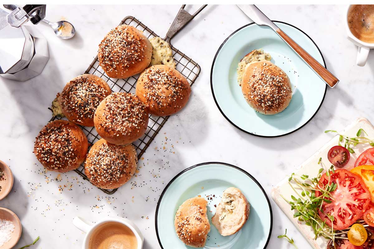 Bagel buns on breakfast table