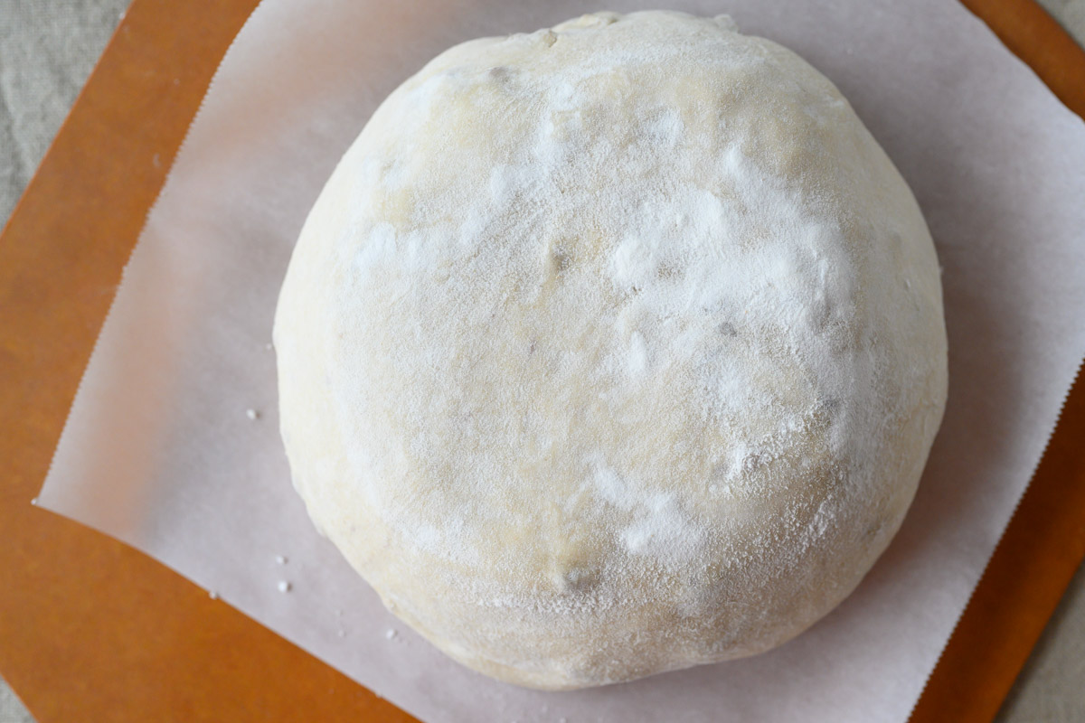 Proofed fig and walnut dough