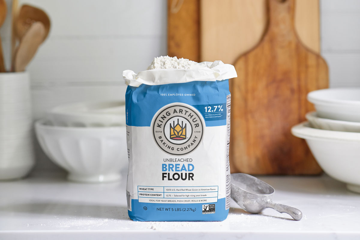 Bag of bread flour on counter