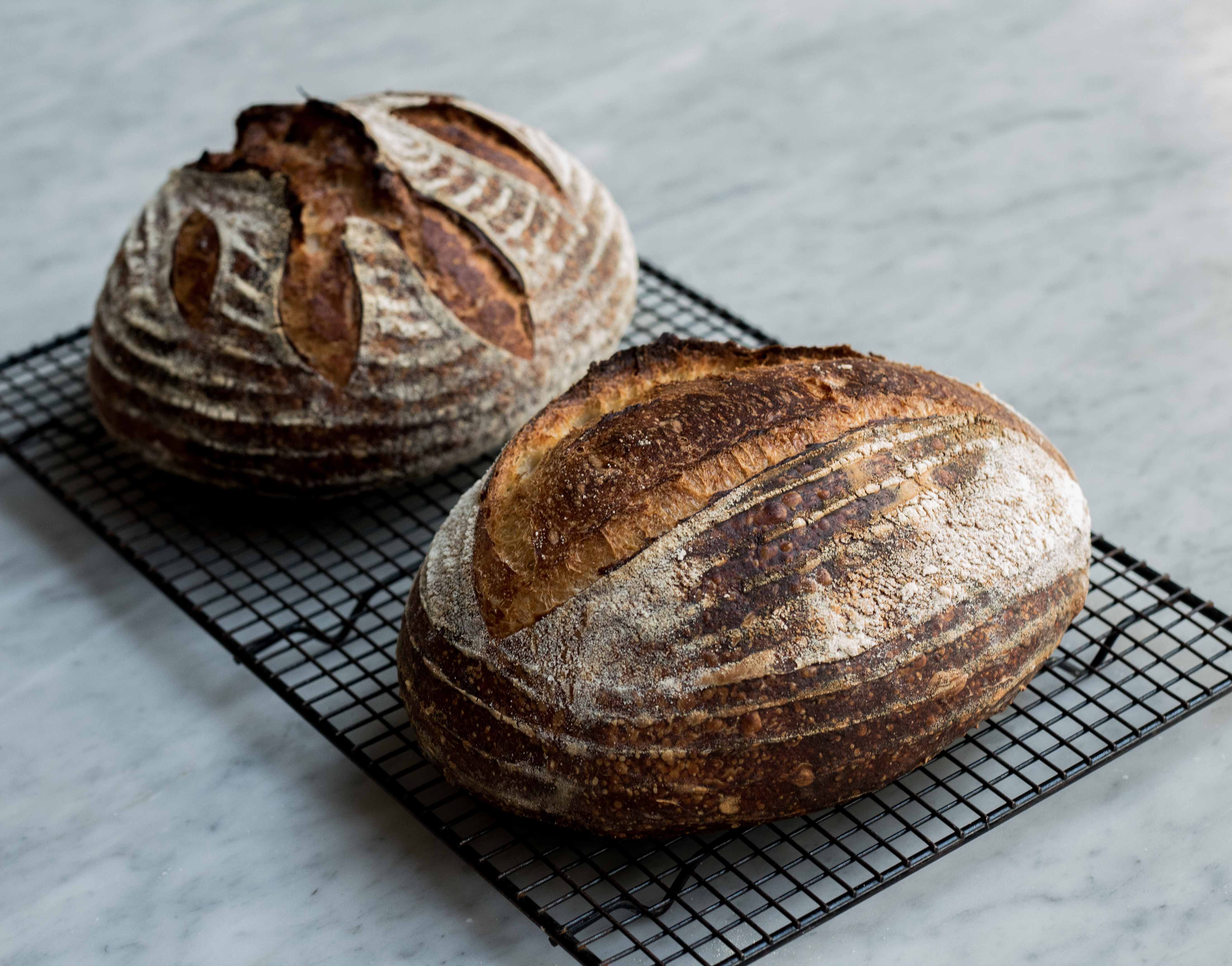 Two loaves of bread, baked by Maura Brickman