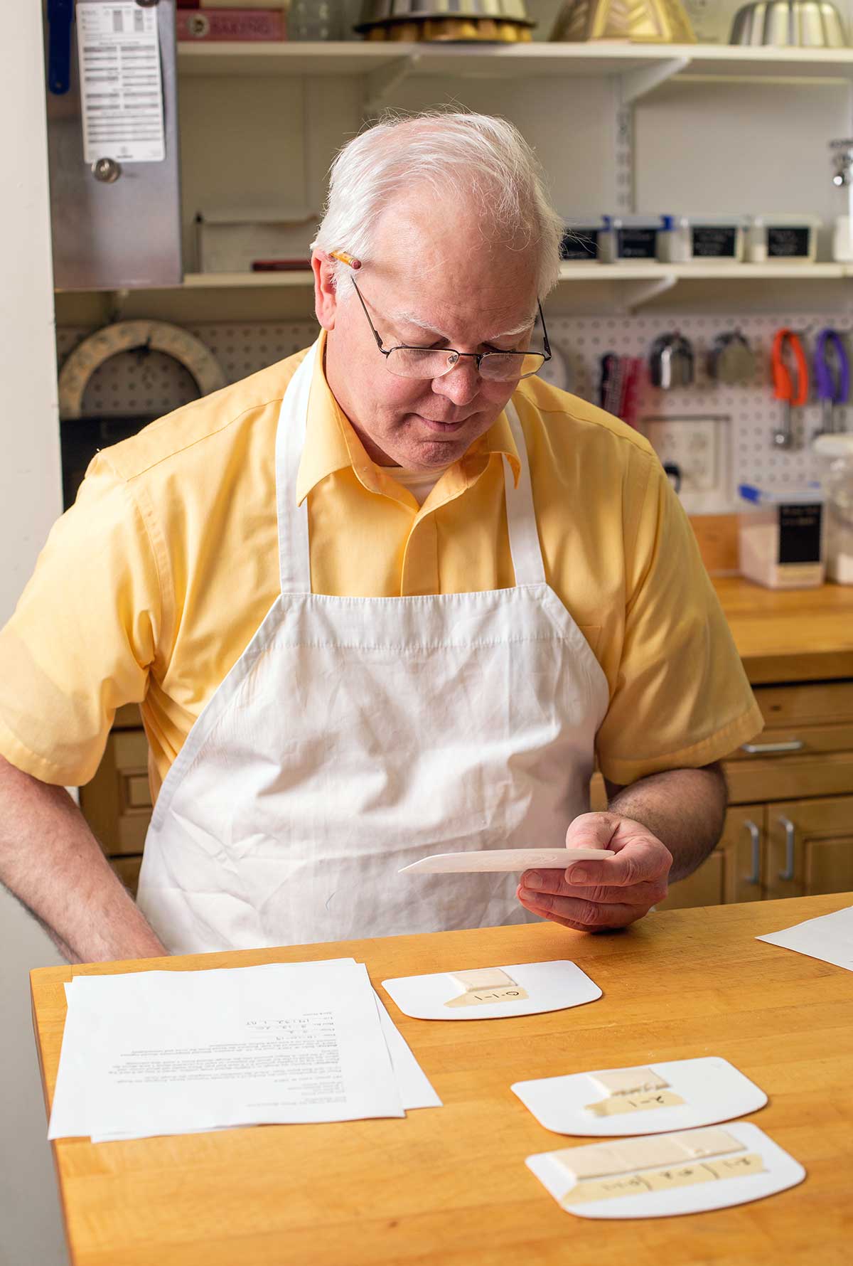 Frank, a member of King Arthur's R&D team, analyzes a flour slick