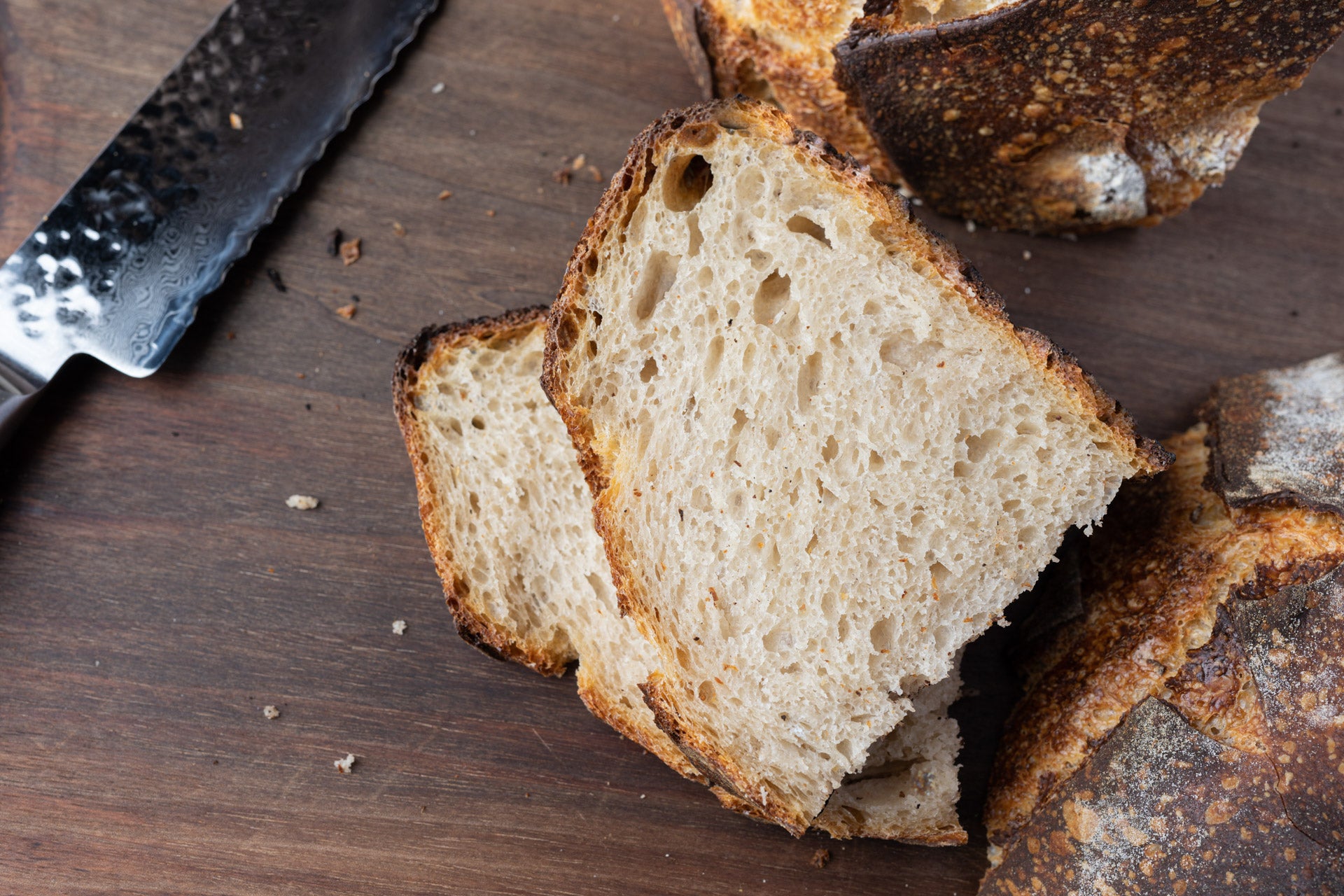 No-knead sourdough bread crumb