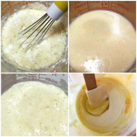 Collage of photos showing batter being made