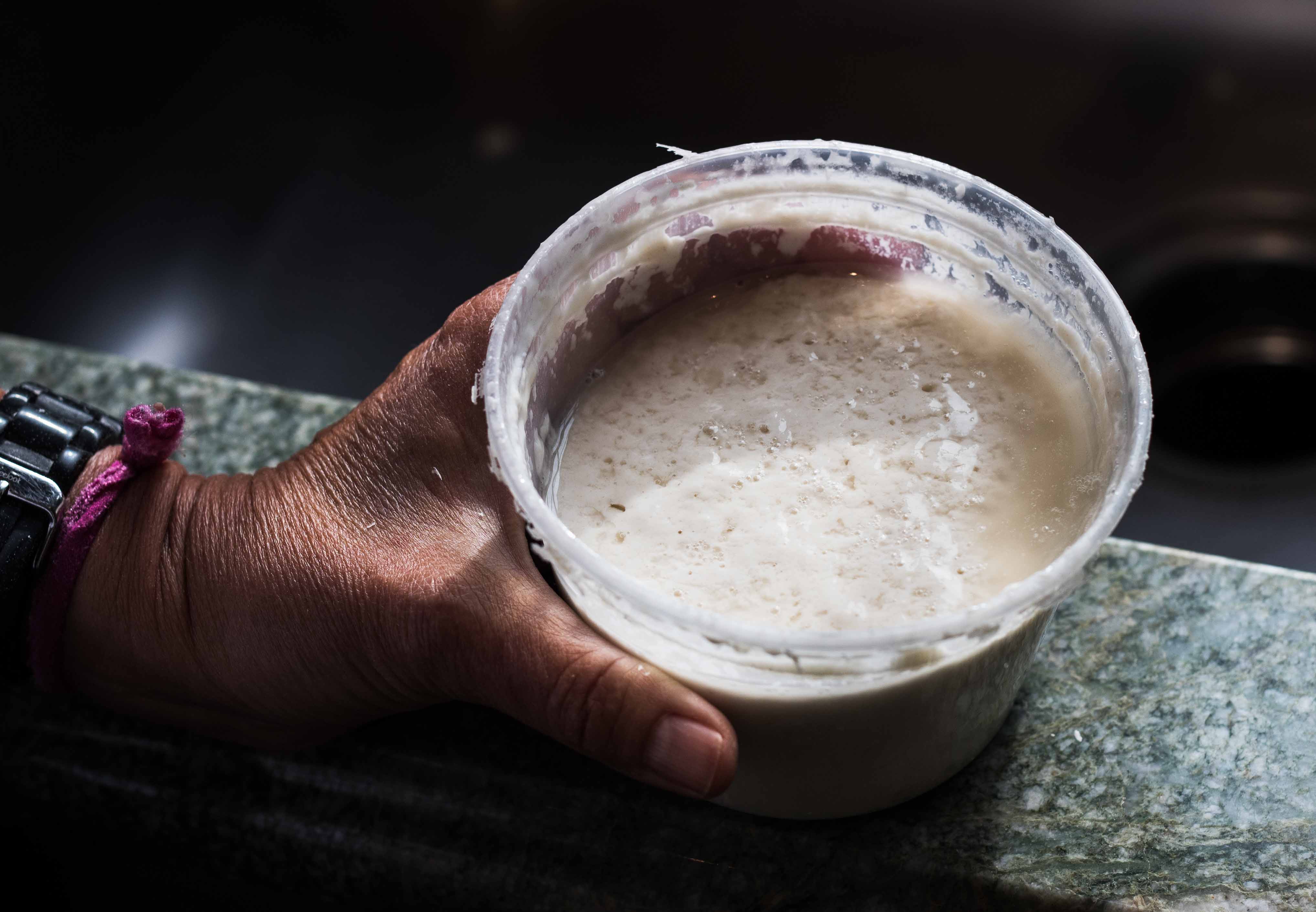 Maura uses an unripe (discard) starter