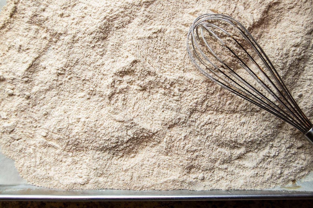 Toasted flour on baking sheet