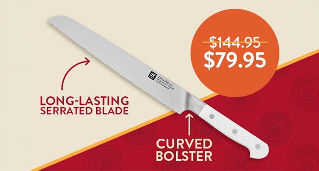 Long-Lasting Serrated Blade; Curved Bolster