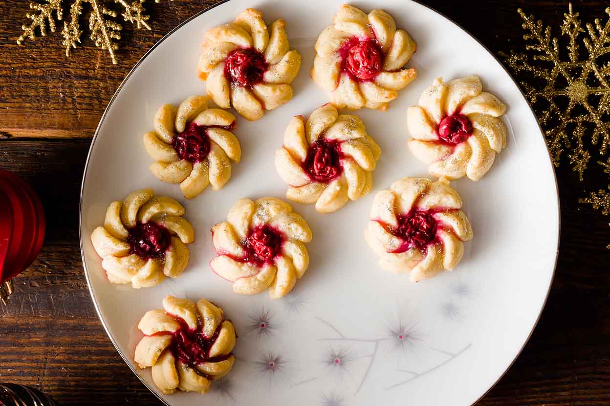 Cherry Vanilla Cream Cheese Spritz Cookies