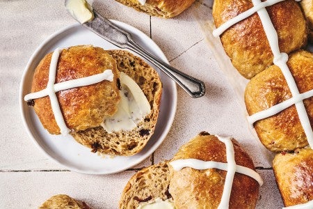Easy Hot Cross Buns on a plate