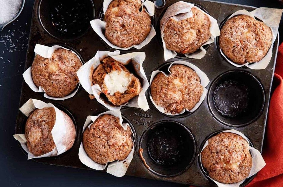 Muffin pan of Cream Cheese Carrot Cake Muffins