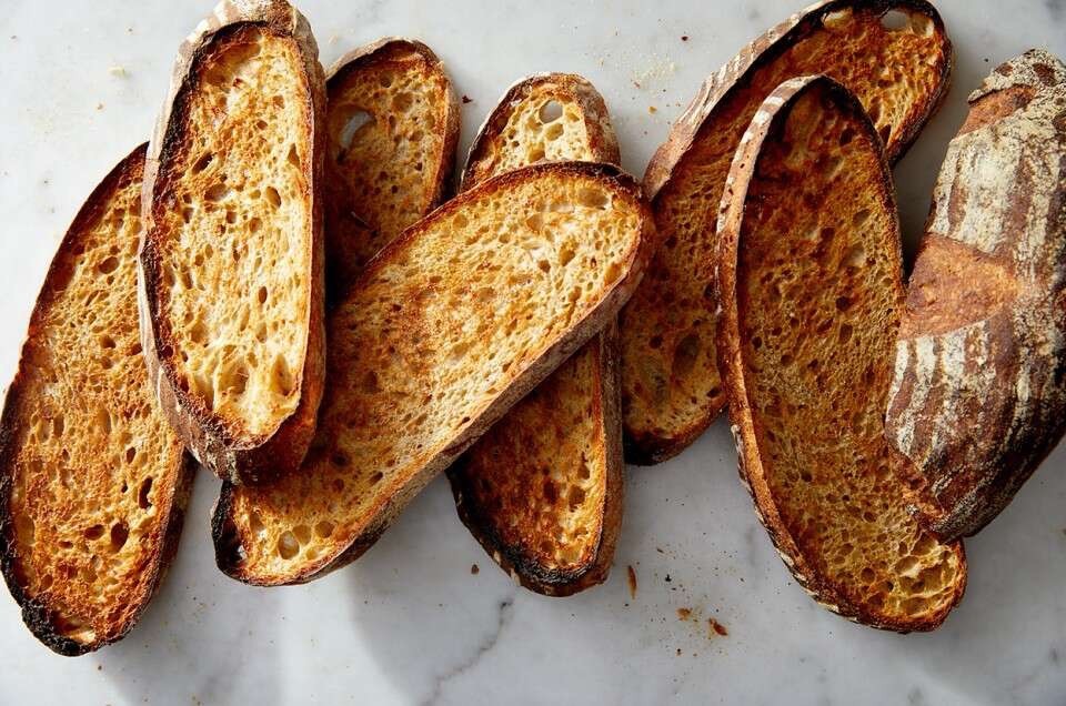 Sourdough bread sliced and toasted.