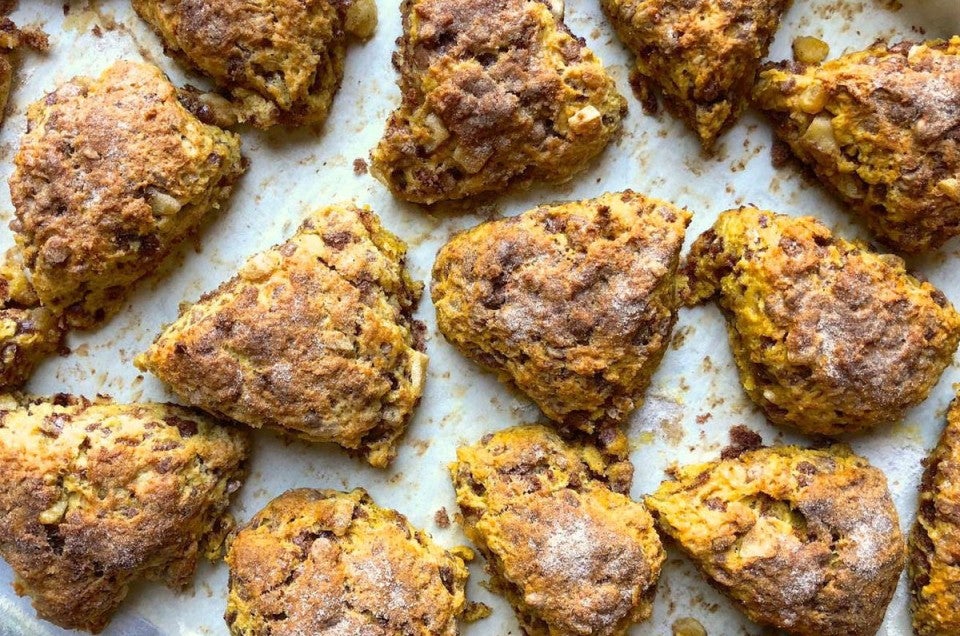 Pumpkin Scones on a half sheet pan