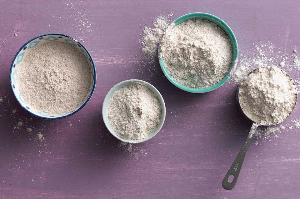 Four bowls of different rye flours