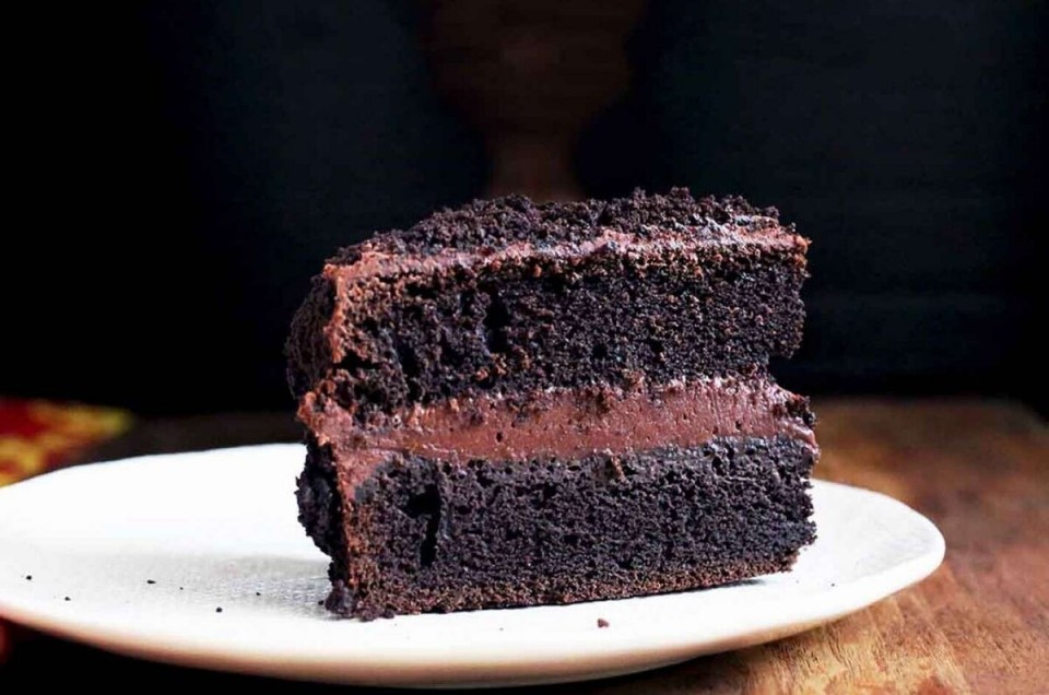 Slice of chocolate cake on a plate