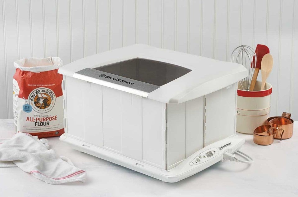 Bread proofer surrounded by baking equipment