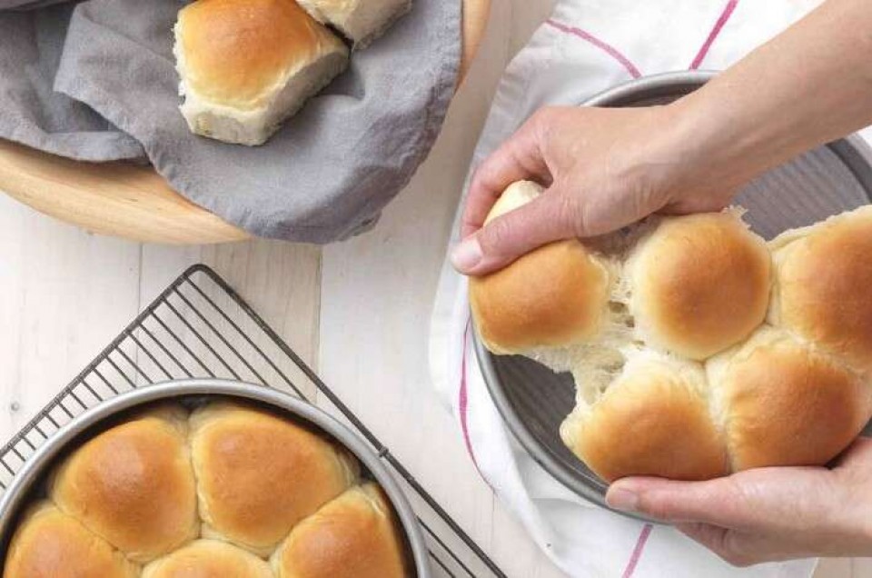 Baked dinner rolls in two pans