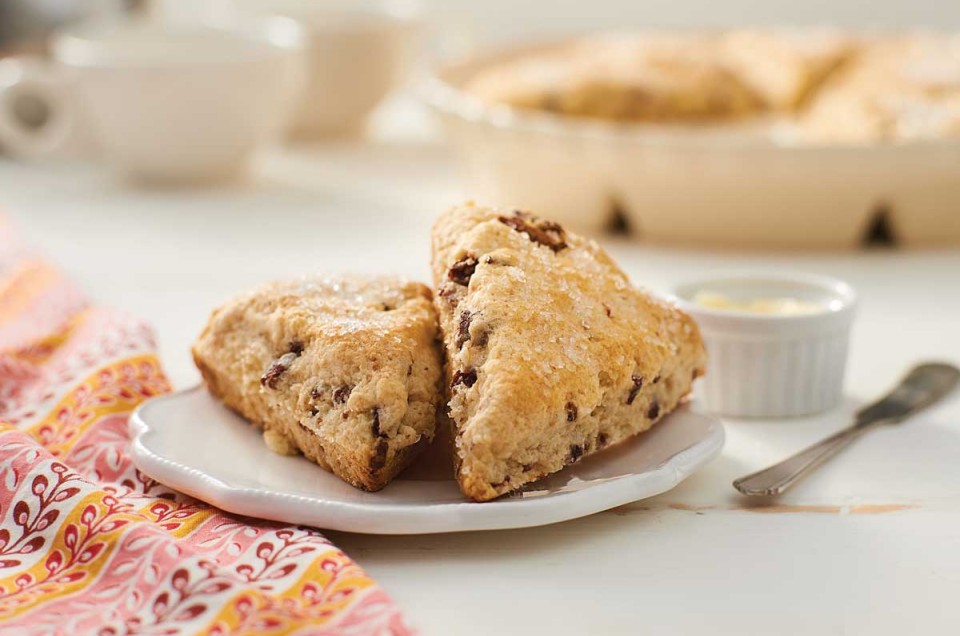 Two cherry scones on a plate