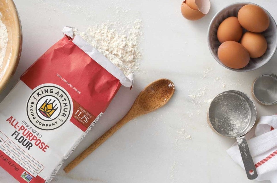 Bag of flour next to ingredients