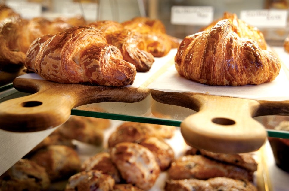 Croissants in bakery case