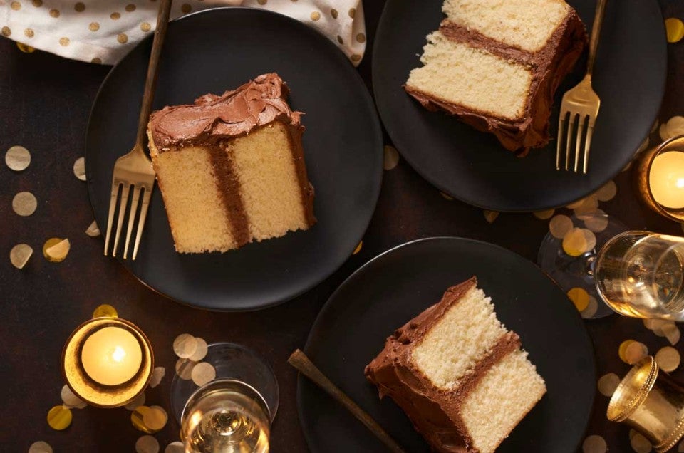 Plated slices of cake