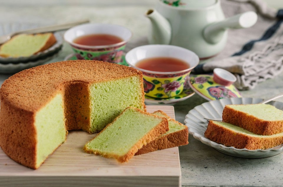 Sliced pandan chiffon cake