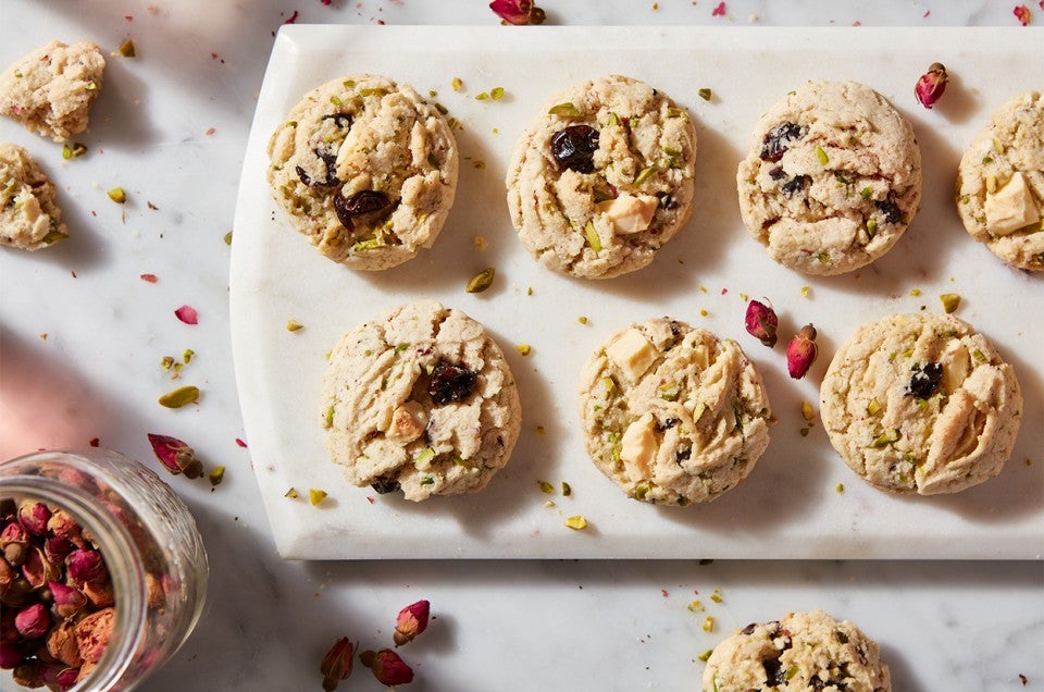 Rose-Pistachio Cookies with Cherries and White Chocolate - select to zoom