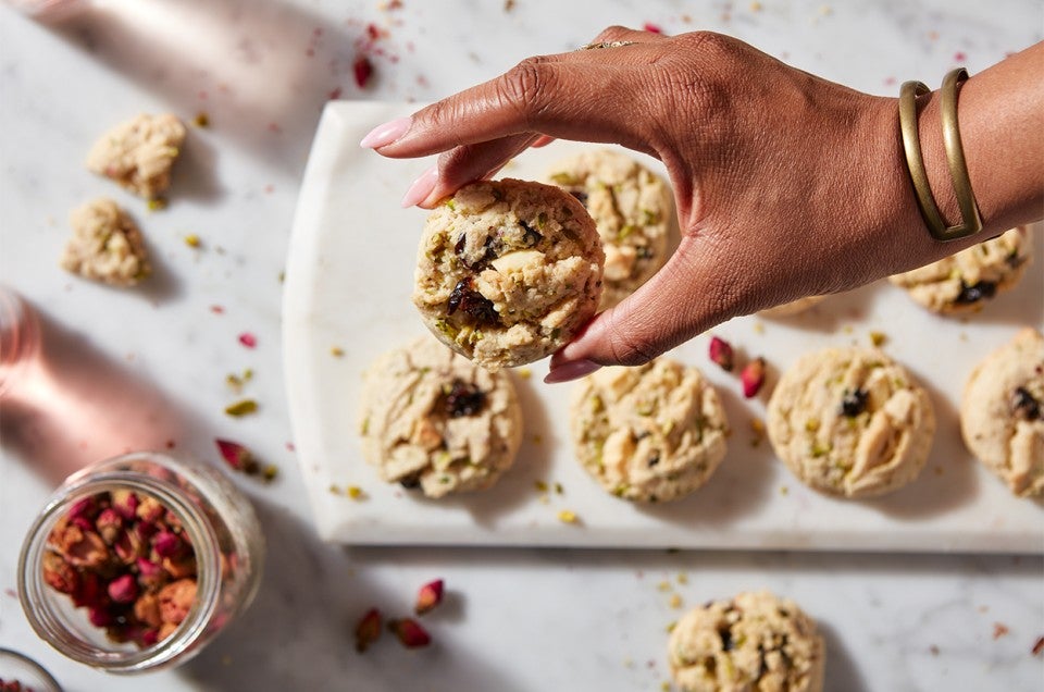 Rose-Pistachio Cookies with Cherries and White Chocolate - select to zoom