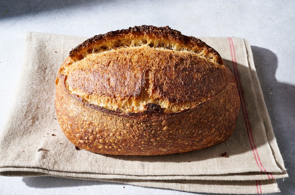 Baked loaf in batard shape