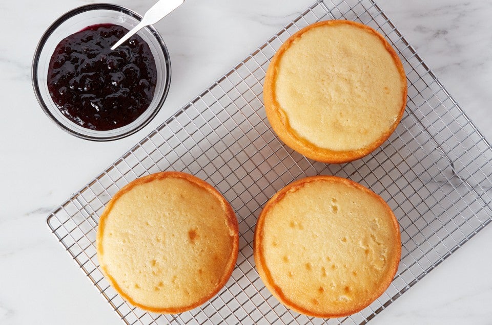 6" cakes on a cooling rack