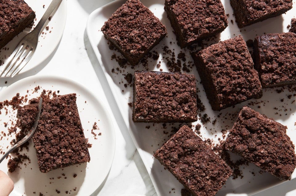 Square slices of chocolate rye coffeecake