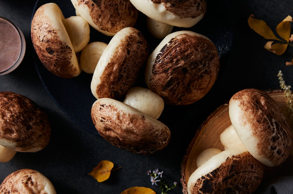 Chocolate Mushroom Buns in quantity - select to zoom