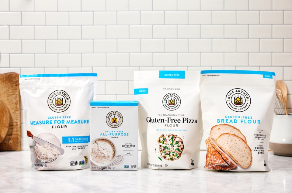 Lineup of four different gluten-free flours