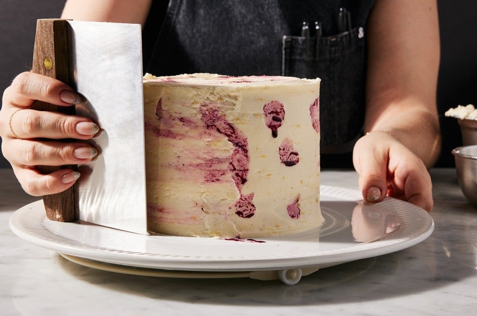 Lemon blueberry cake on a turntable