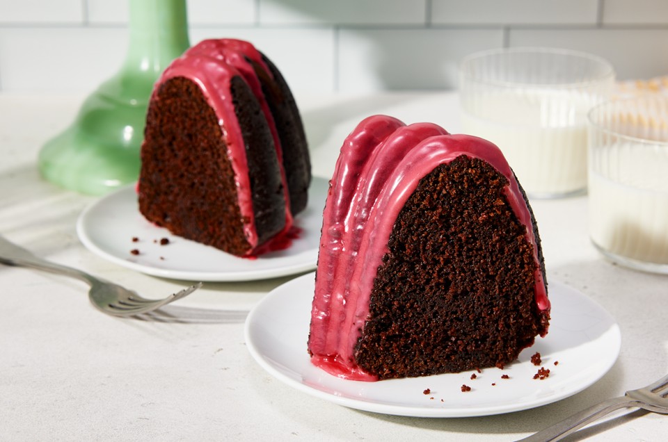 Dark Chocolate Bundt Cake with Red Fruit Glaze - select to zoom