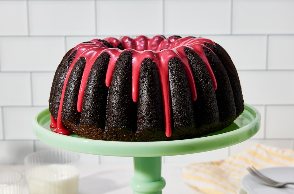 Dark Chocolate Bundt Cake with Red Fruit Glaze - select to zoom