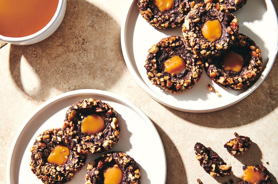 Chocolate Caramel Thumbprint Cookies - select to zoom