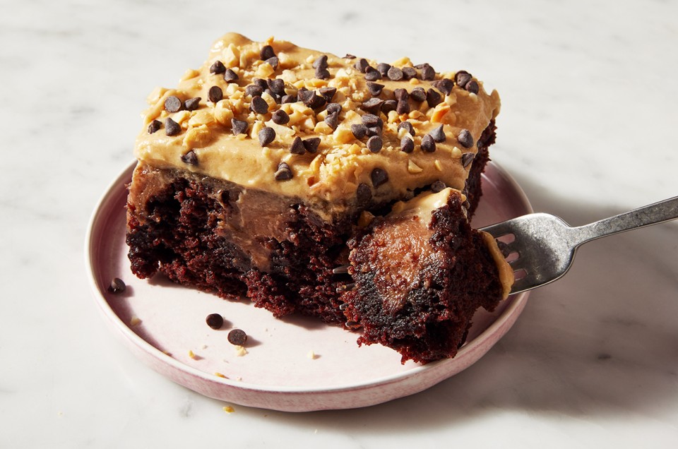 Chocolate Peanut Butter Poke Cake  - select to zoom