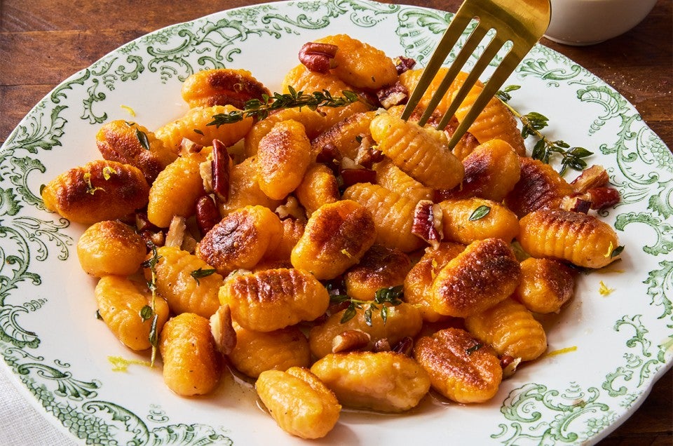 Sweet Potato Gnocchi on a decorative plate - select to zoom
