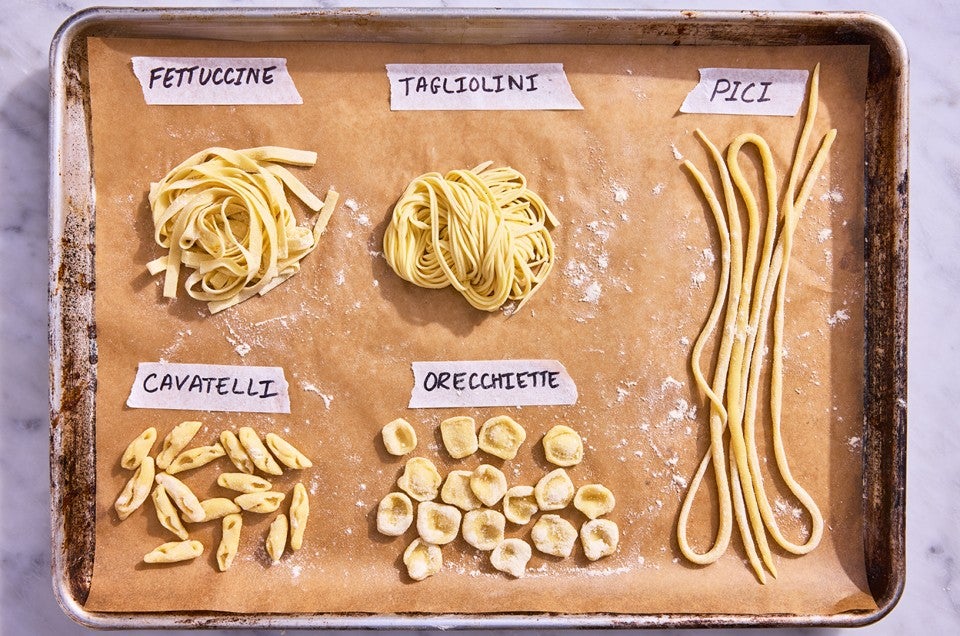 Eggless Pasta Dough made into 5 shapes - select to zoom