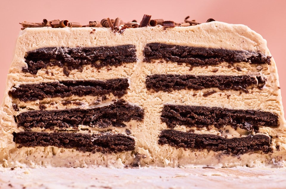 Close-up shot of Iced Coffee Icebox Cake - select to zoom
