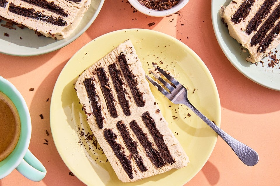Iced Coffee Icebox Cake on a plate - select to zoom